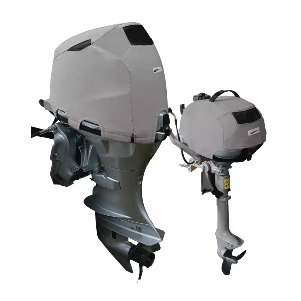 Grey Honda outboard motor cover - vented air pockets for use while engine running.  Buy online from Coverworld Sunshine Coast. Suits honda outboard sizes - BF250 - V6 3.6L, BF200, BF225, BF250 - V6 3.6L, BF175, BF200, BF225 - V6 3.5L, BF115, BF135, BF150 