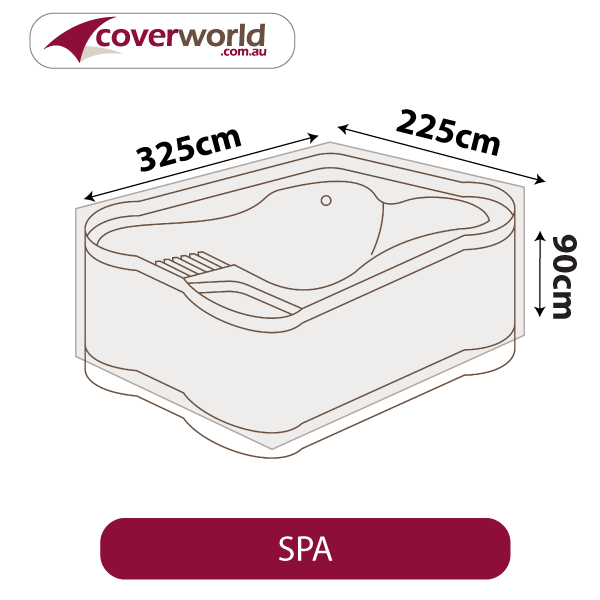 diagram of rectangular spa with dimensions 325cm length, 225cm width, and 90cm height
