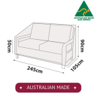 Diagram of outdoor sofa cover dimensions for 3 to 4 seater sofa showing 245cm width, 105cm depth, 90cm height, and 55cm arm height